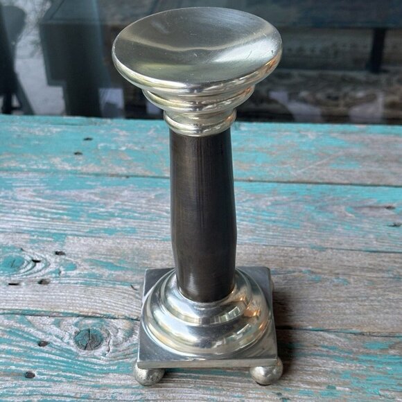 Pillar Candlestick Holder Stand Two-Tone Brass Chrome Metal 9.5" Heavy MCM VTG - Picture 6 of 9